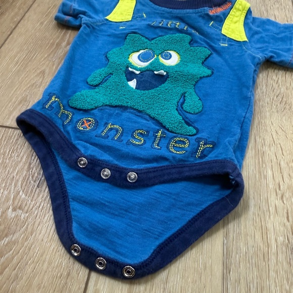 Starting Out Blue and Yellow Baby Onesie Little Monster 3 Months - Picture 4 of 5